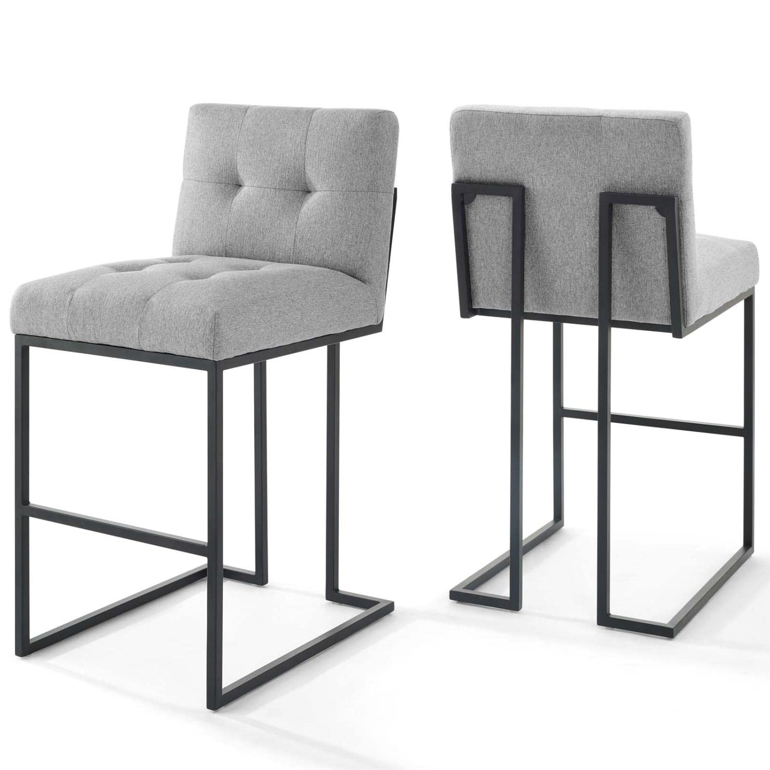 Modway Privy Stainless Steel Upholstered Fabric Bar Stool Set of 2, Black Light Gray