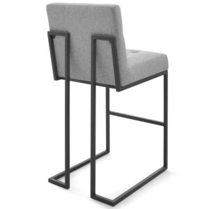 Modway Privy Stainless Steel Upholstered Fabric Bar Stool Set of 2, Black Light Gray