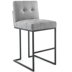 Modway Privy Stainless Steel Upholstered Fabric Bar Stool Set of 2, Black Light Gray