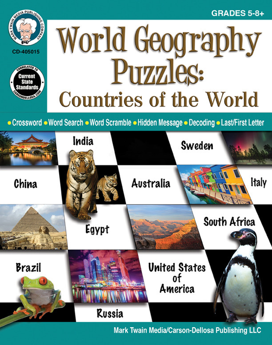 Mark Twain | World Geography Puzzles: Countries of the World Workbook | Grades 5–12, Printable