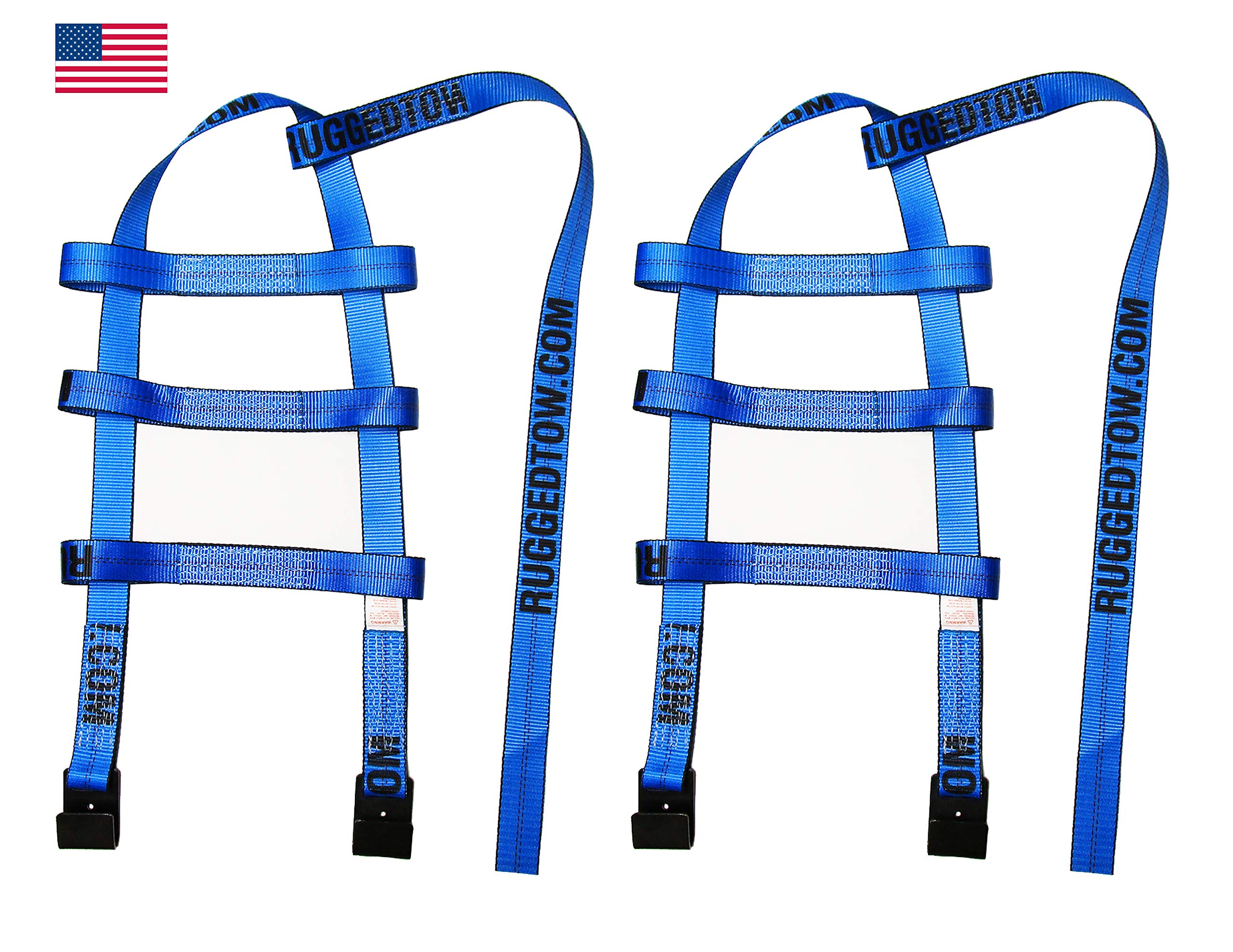 RuggedTow 2X USA Car Basket Straps Adjustable Tow Dolly DEMCO Wheel Net Set Flat Hook Standard Wheels Fits (14-20 Inches, Blue) Domestic