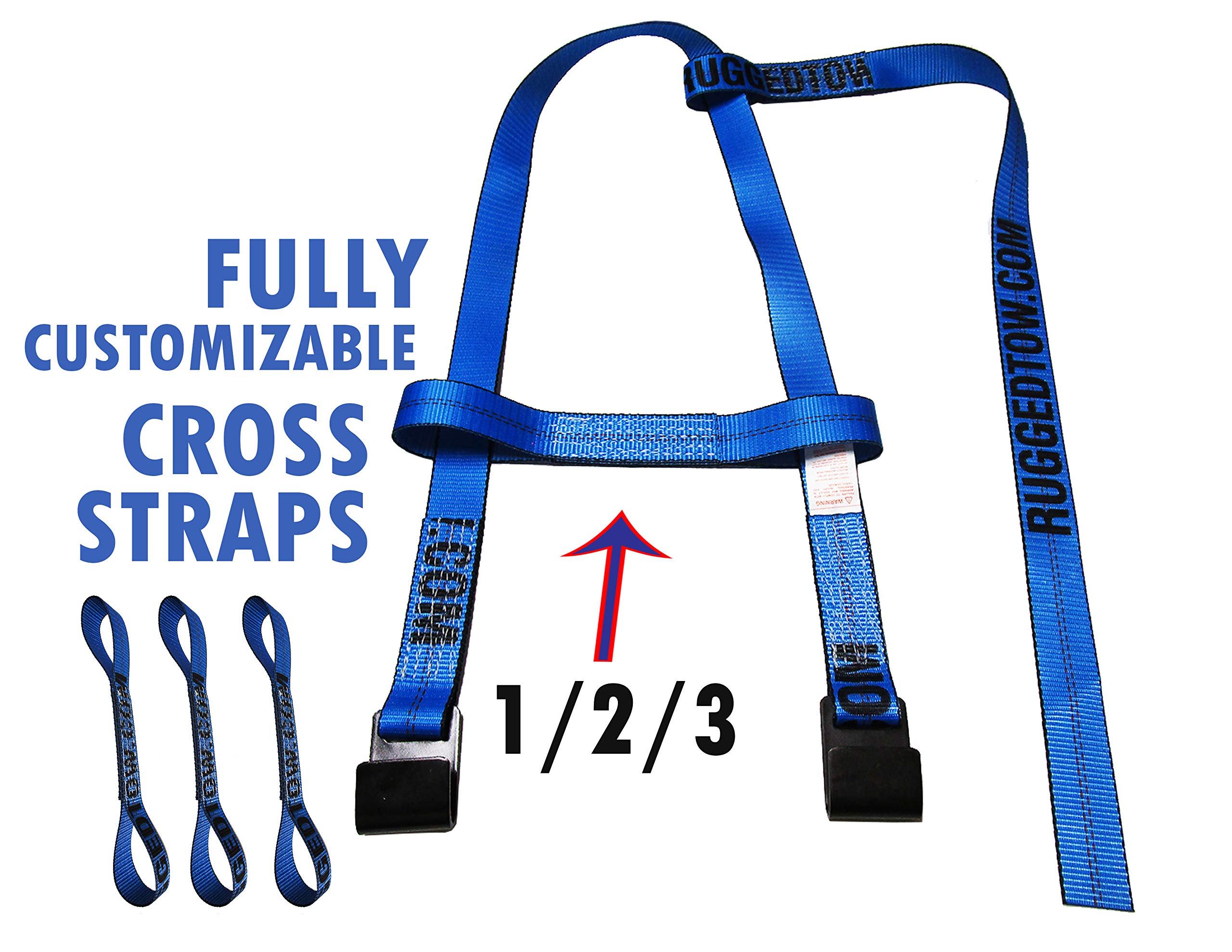 RuggedTow 2X USA Car Basket Straps Adjustable Tow Dolly DEMCO Wheel Net Set Flat Hook Standard Wheels Fits (14-20 Inches, Blue) Domestic