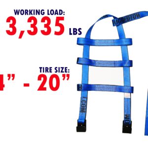 RuggedTow 2X USA Car Basket Straps Adjustable Tow Dolly DEMCO Wheel Net Set Flat Hook Standard Wheels Fits (14-20 Inches, Blue) Domestic