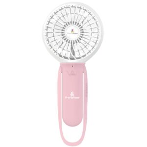 primo passi handheld fan usb rechargeable turbo portable stroller fan, 3 in1 multi function fan, rechargeable, led light and even works as a power bank. battery operated make up fan (pink)