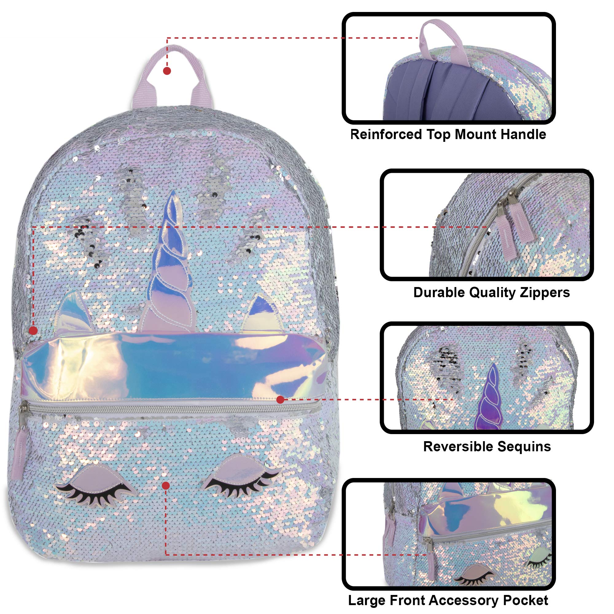 Emma & Chloe Reverse Sequin Glitter Backpacks - Color Changing Rainbow Magic Backpacks (Rainbow Unicorn)