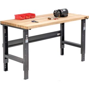 Global Industrial Adjustable Height Maple Butcher Block Square Edge Workbench, 1-3/4" Top, 60" W X 30" D, Black