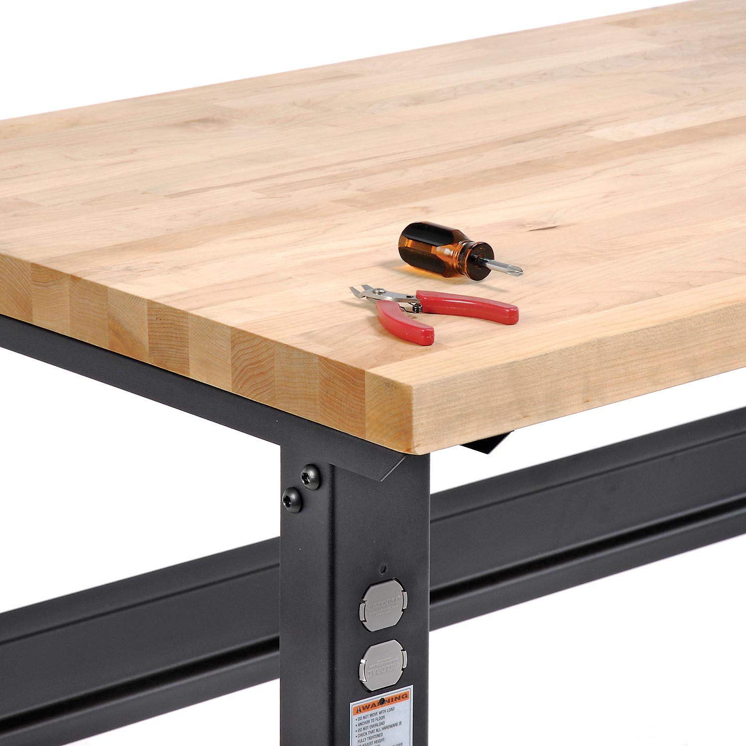 Global Industrial Adjustable Height Maple Butcher Block Square Edge Workbench, 1-3/4" Top, 60" W X 30" D, Black