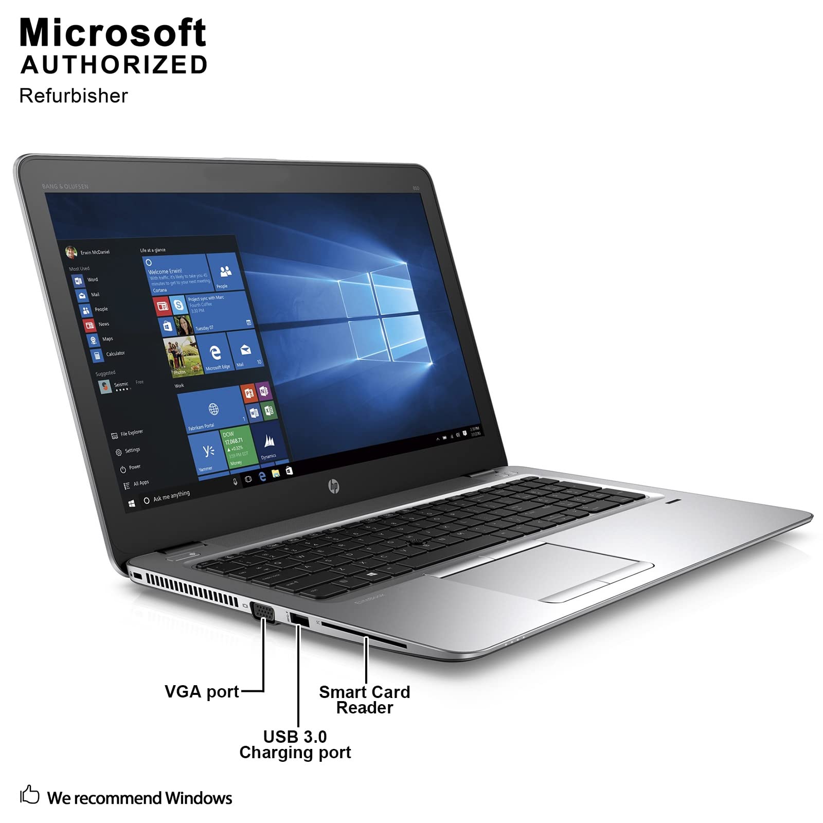 HP 850 G3 15.6 inches Laptop, Core i5-6200U 2.3GHz, 8GB RAM, 256GB Solid State Drive, Windows 10 Pro 64bit(Renewed)