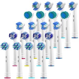 replacement brush heads compatible with oral b braun –20 pack of 4 sensitive, 4 floss, 4 precision, 4 cross, 4 polishing- fits oralb electric toothbrush 7000 pro 1000 9600 kids action etc.