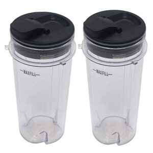 joystar replacement parts two pack 16-ounce (16 oz.) single serve cup with spout lid for nutri ninja bl203qbk/bl208qbk/bl207qbk/bl206qbk/bl209/bl201c/bl201/bl200/bl100/bl101/bl102