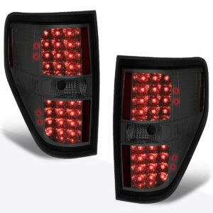 Pair of Full LED Tail Light Rear Brake Lamps Assembly Compatible with 09-14 Ford F150,Chrome Housing Smoked Lens