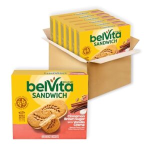 belvita breakfast sandwich cinnamon brown sugar with vanilla creme breakfast biscuits, 30 total packs, 6 boxes (2 sandwiches per pack)