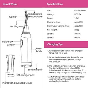 Grande Cosmetics LASH-LIFT Heated Lash Curler, Rechargeable and Travel Friendly, 2 Heat Settings, White