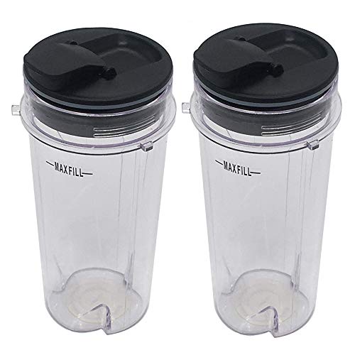 Joystar Two Pack 16-Ounce (16 oz.) Cup with Spout Seal Lid Fit for Nutri Ninja blender eries with BL660/BL663/BL663CO/BL665Q/BL771/BL773CO/BL780/BL780CO/BL810/BL820/BL830/QB3000/QB3000SSW