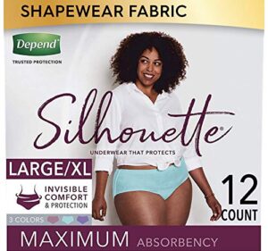 depend silhouette incontinence and postpartum underwear for women, maximum absorbency, disposable, large/extra-large, lavender/teal/berry, 12 count