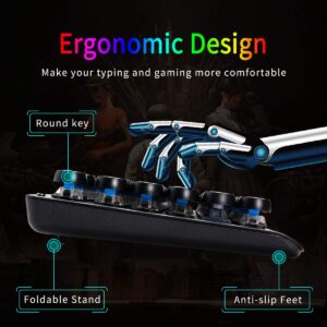 E-YOOSO Retro Mechanical Gaming Keyboard, Typewriter Style LED Backlit Keyboard with 104 Round Keys for Game and Office, Computer, Laptop, Desktop K600 (Blue Switch)