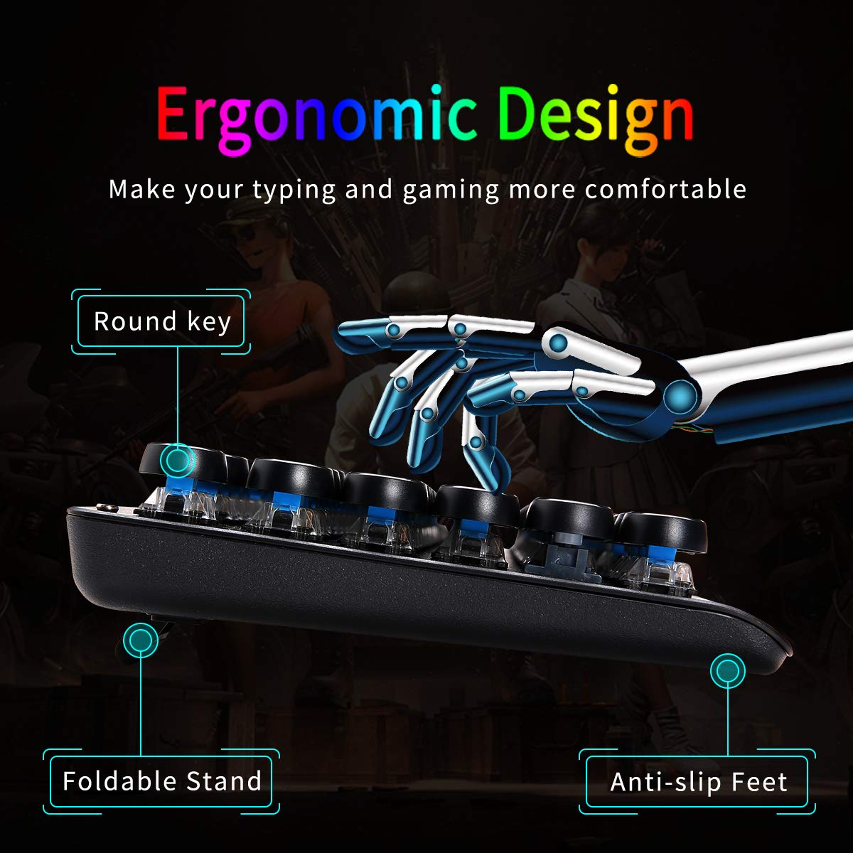 E-YOOSO Retro Mechanical Gaming Keyboard, Typewriter Style LED Backlit Keyboard with 104 Round Keys for Game and Office, Computer, Laptop, Desktop K600 (Blue Switch)