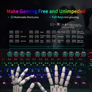 E-YOOSO Retro Mechanical Gaming Keyboard, Typewriter Style LED Backlit Keyboard with 104 Round Keys for Game and Office, Computer, Laptop, Desktop K600 (Blue Switch)