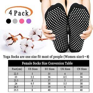 DWG Anti Slip Non Skid Slipper Yoga Socks with Grips 4 Pack Sticky Home Hospital Pilates Socks for Adult Women