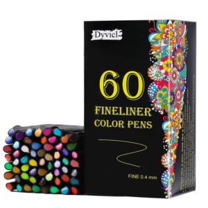 dyvicl 60 colors fineliner pen set, 0.4mm fine point markers, water-based ink, non-toxic, premium gift for adult coloring, writing, journaling, note taking, art supplies