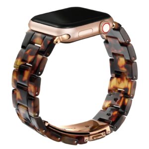 wongeto resin strap compatible with iwatch band 38mm 40mm 41mm apple watch se series 8/7/6/5/4/3/2/1 women girl men,light resin waterproof strap(rose gold+tortoise 38/40/41mm)