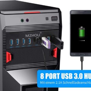 MZHOU Front Panel USB 3.0 Hub 8 Port,19 Pin to 8 Port USB 3.0 Hub for PC, USB Flash Drives, Transfer Speed up to 5 Gbps, Fits Any 5.25” Computer Case Front Bay