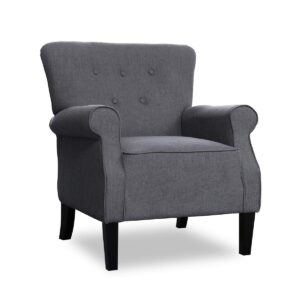 patiofestival accent chair mid century upholstered roy arm single sofa modern comfy furniture sofa for living room,club,office,bedroom (large, deep grey)