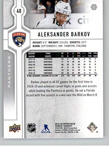 2019-20 Upper Deck #40 Aleksander Barkov Florida Panthers NHL Hockey Trading Card