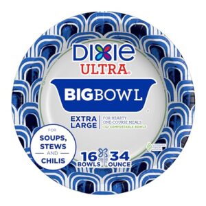 dixie ultra, extra large paper bowls, 32 oz, 16 count, microwave safe, disposable bowls great for hearty one-course meals