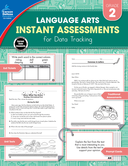 Carson Dellosa | Instant Assessments for Data Tracking: Language Arts Resource Book | Grade 2, Printable