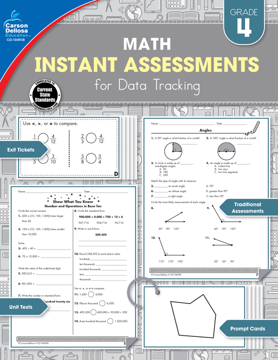 Carson Dellosa | Instant Assessments for Data Tracking: Math Resource Book | Grade 4, Printable