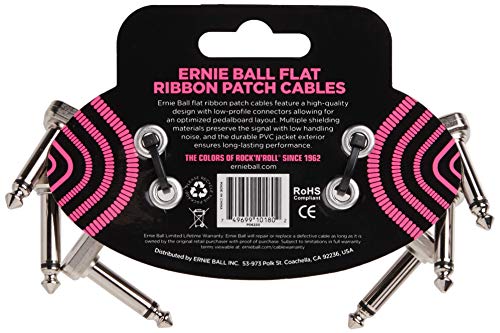 Ernie Ball Flat Ribbon Patch Cable 3-Pack, 3 in, Black (P06220)