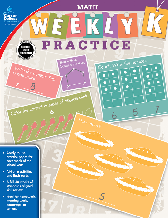 Carson Dellosa | Weekly Practice Math Workbook | Grade K, Printable