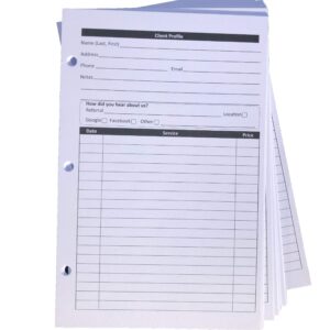 stylist binder insert cards (100 per pack, 5.5" x 8.5") for salon, spa, hairdresser, nail salons