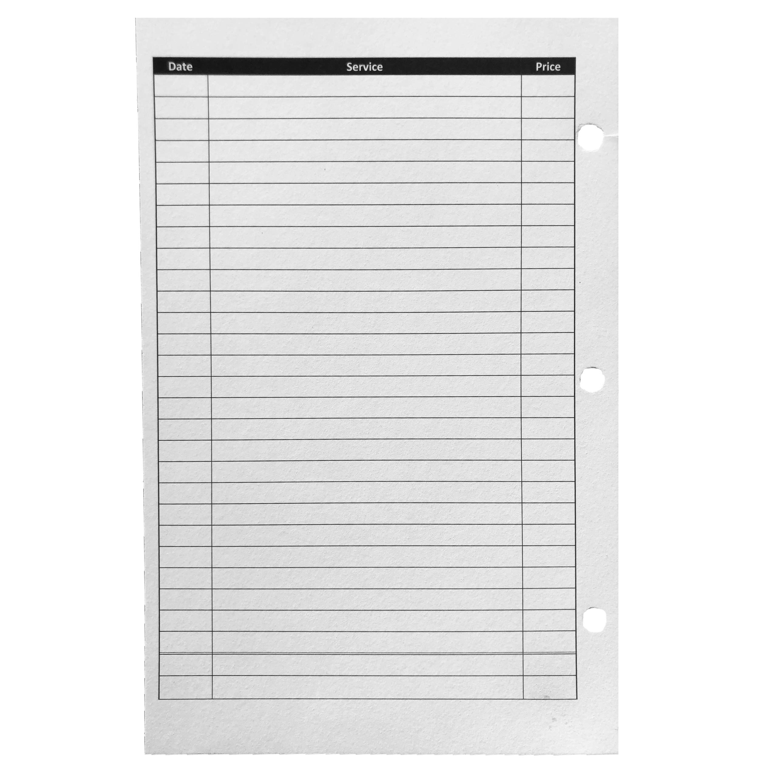 Stylist Binder Insert Cards (100 per pack, 5.5" X 8.5") for salon, spa, hairdresser, nail salons