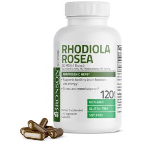 bronson rhodiola rosea vegetarian capsules - adaptogenic herb - brain, stress & mood support - non-gmo, 120 count