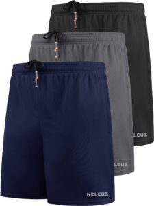 neleus men's 7" mesh running workout shorts gym basketball,6058,3 pack,black,grey,navy blue,m