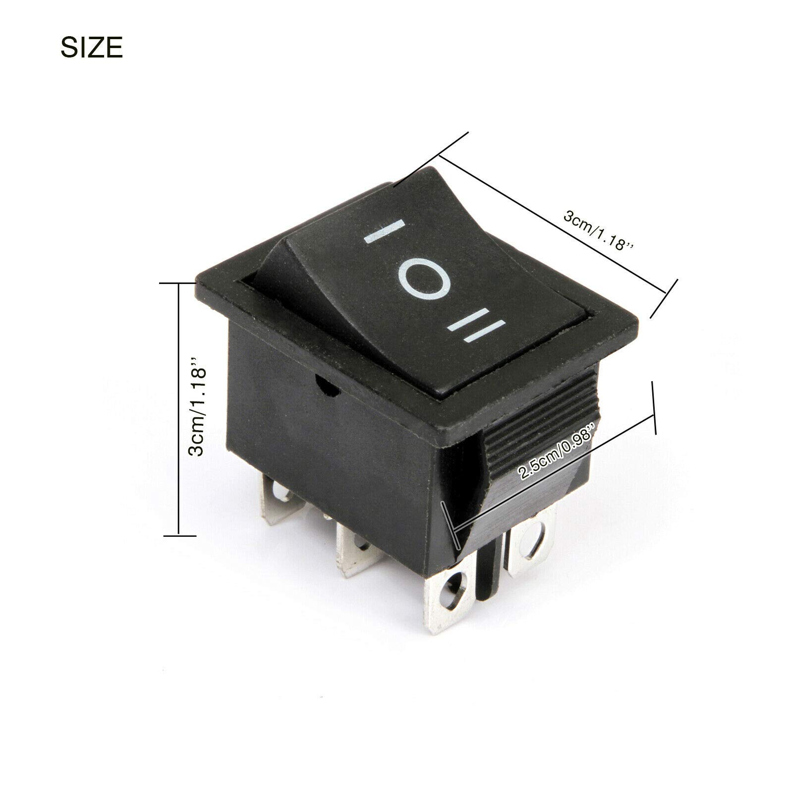 5PCS 6Pin DPDT ON-Off-ON 3 Position Snap Boat Rocker Switch AC 6A/250V 10A/125V