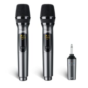 lekato wireless microphone, k380s wireless microphone system set dynamic wireless microphone rechargeable microphone with receiver for singing, karaoke,speech, wedding, church, pa system speaker