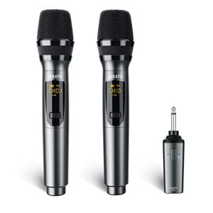 LEKATO Wireless Microphone, K380S Wireless Microphone System Set Dynamic Wireless Microphone Rechargeable Microphone with Receiver for Singing, Karaoke,Speech, Wedding, Church, PA System Speaker