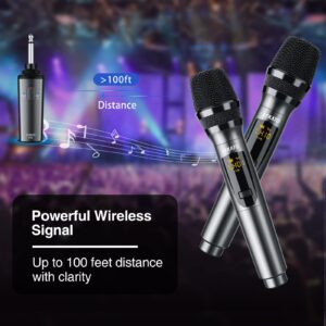 LEKATO Wireless Microphone, K380S Wireless Microphone System Set Dynamic Wireless Microphone Rechargeable Microphone with Receiver for Singing, Karaoke,Speech, Wedding, Church, PA System Speaker