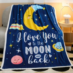 moon throw blanket, i love you to the moon and back blanket cute cartoon celestial stars throw blanket super soft gifts throw for kids and adults (47" x 60")