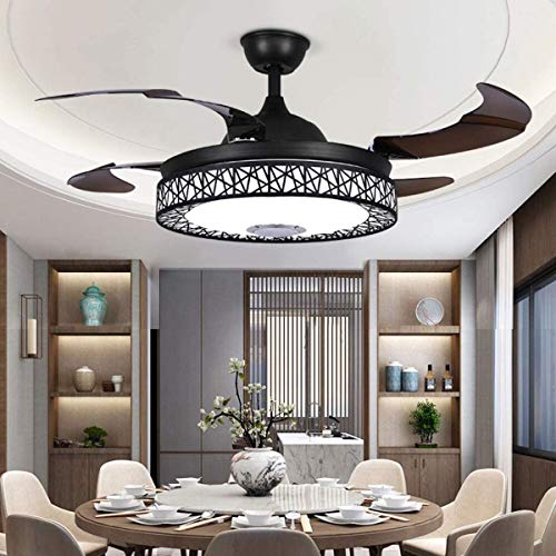 FINE MAKER 42 in Bluetooth Retractable Ceiling Fan with Light and Remote Control, LED 3-Color Light 3 Speed Retractable Blades, Bluetooth Invisible Fandelier Fan for Living Room/Restaurant/Bedroom