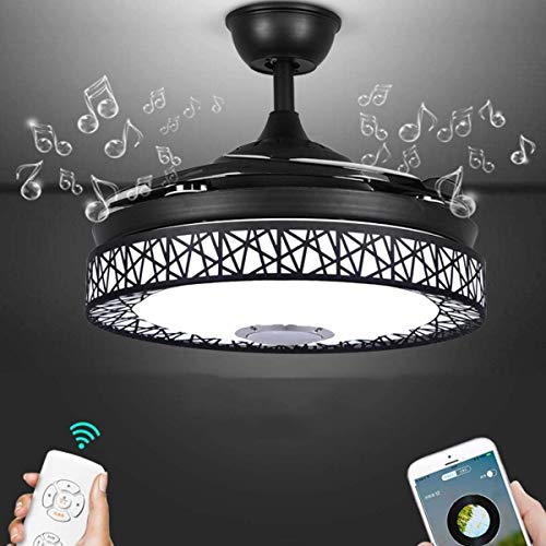 FINE MAKER 42 in Bluetooth Retractable Ceiling Fan with Light and Remote Control, LED 3-Color Light 3 Speed Retractable Blades, Bluetooth Invisible Fandelier Fan for Living Room/Restaurant/Bedroom