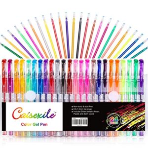 caisexile 24 coloring glitter gel pens come with 24 free matched refills, artist drawing pens, for adult coloring sketching doodling writing