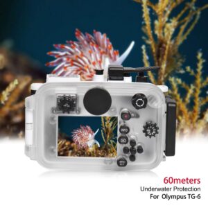 Seafrog WPC-TG6 Waterproof housing case Underwater Diving 195FT/60M Works for Olympus TG-6 Cameras White(Housing + Red Filter)