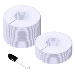 30 pack white round clothing size closet rack dividers hangers with 1 bonus marker (outer 3.5”, inner 1.38” in diameter)