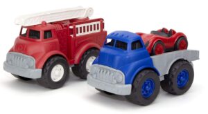 green toys fire truck, red & flatbed w/race car - pretend play, motor skills, kids toy vehicles. no bpa, phthalates, pvc. dishwasher safe, recycled plastic, made in usa.