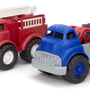 Green Toys Fire Truck, Red & Flatbed w/Race Car - Pretend Play, Motor Skills, Kids Toy Vehicles. No BPA, phthalates, PVC. Dishwasher Safe, Recycled Plastic, Made in USA.