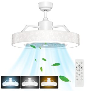 tangkula 23" ceiling fan with lights, round led ceiling lighting fan with invisible blades starry sky acrylic lampshade, stepless dimmable with remote control, 3 speed, for living room, bedroom